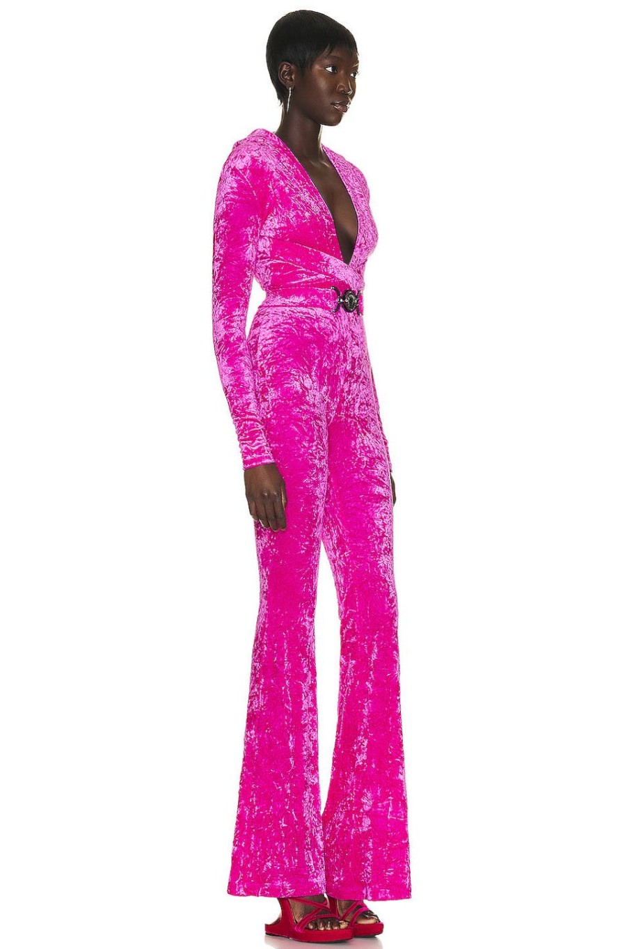 Women VERSACE Jumpsuits & Rompers | Hooded Velvet Jumpsuit Glossy Pink