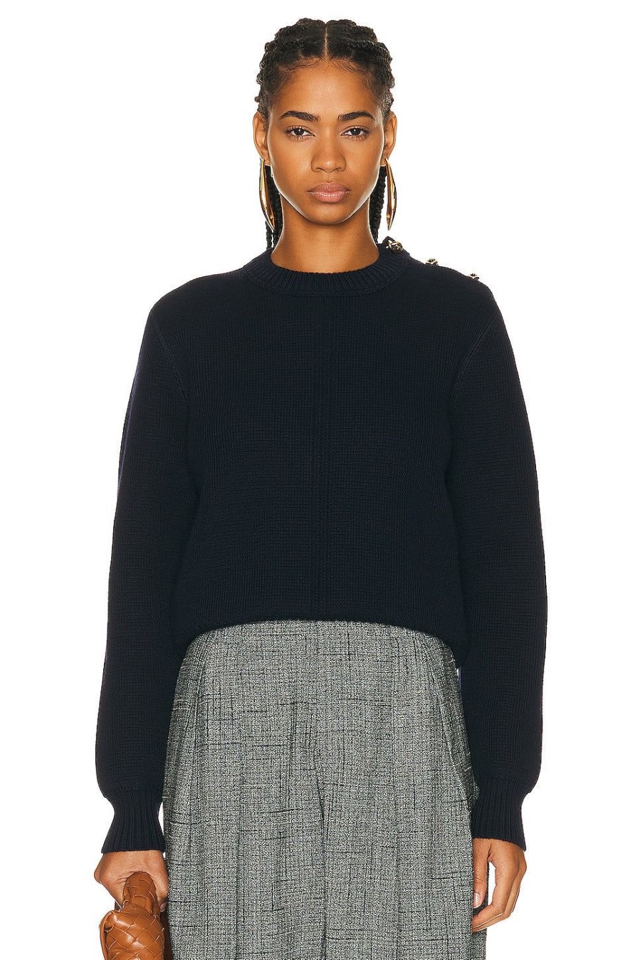 Women Bottega Veneta Sweaters & Knits | Dry Wool Rib Sweater Abyss