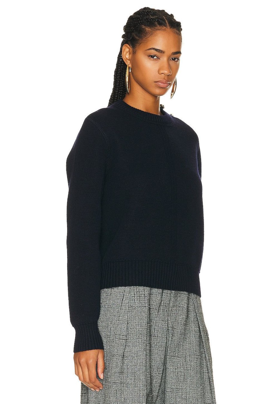 Women Bottega Veneta Sweaters & Knits | Dry Wool Rib Sweater Abyss