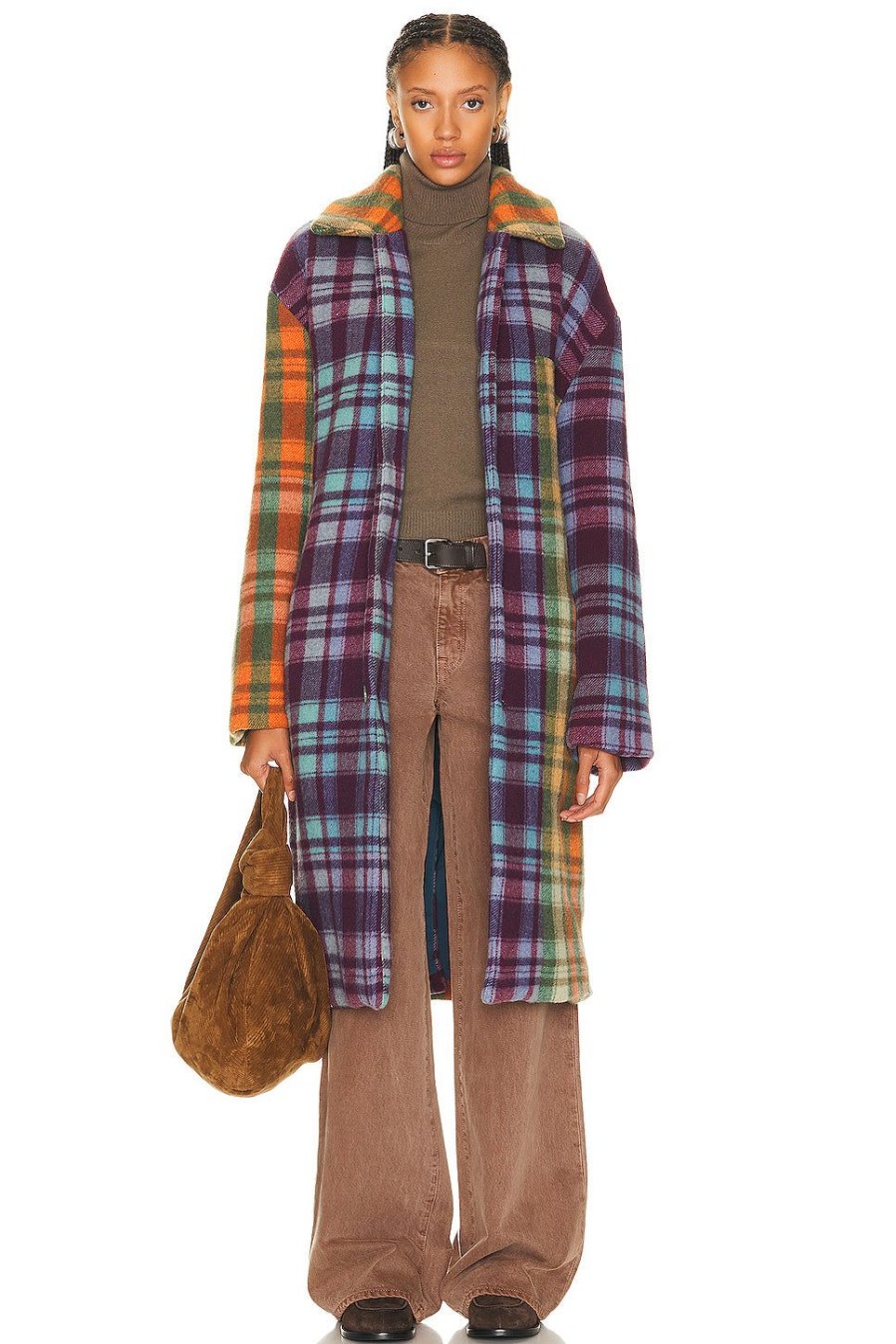 Women The Elder Statesman Jackets & Coats | Felt Check Patchwork Coat Camo & Berry