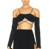 Women David Koma Tops | Off Shoulder Long Sleeve Strap Top Black