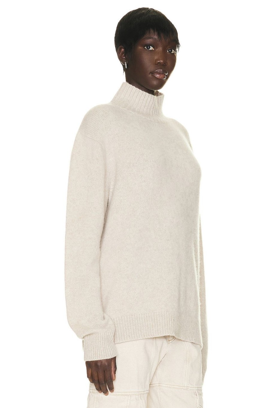 Women The Elder Statesman Sweaters & Knits | Relaxed Turtleneck Sweater White