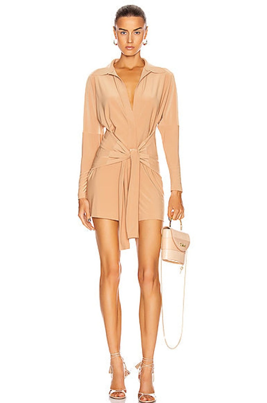 Women Norma Kamali Jumpsuits & Rompers | Tie Front Nk Shirt Jumpshort Nude