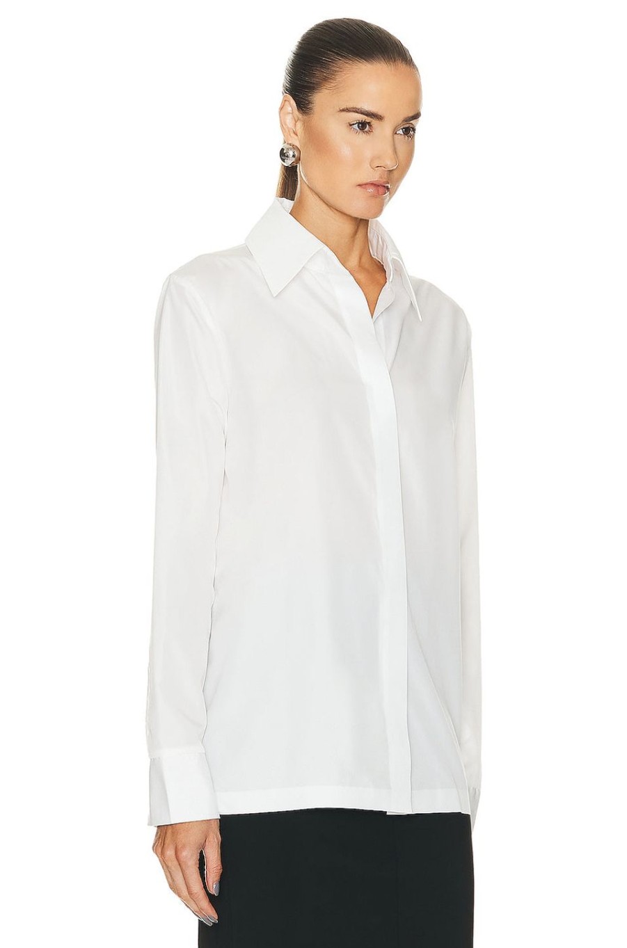 Women Norma Kamali Tops | Nk Shirt W/ Collar Stand Snow White