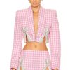 Women AREA Jackets & Coats | Deco Bow Slit Cropped Blazer Pink Multi