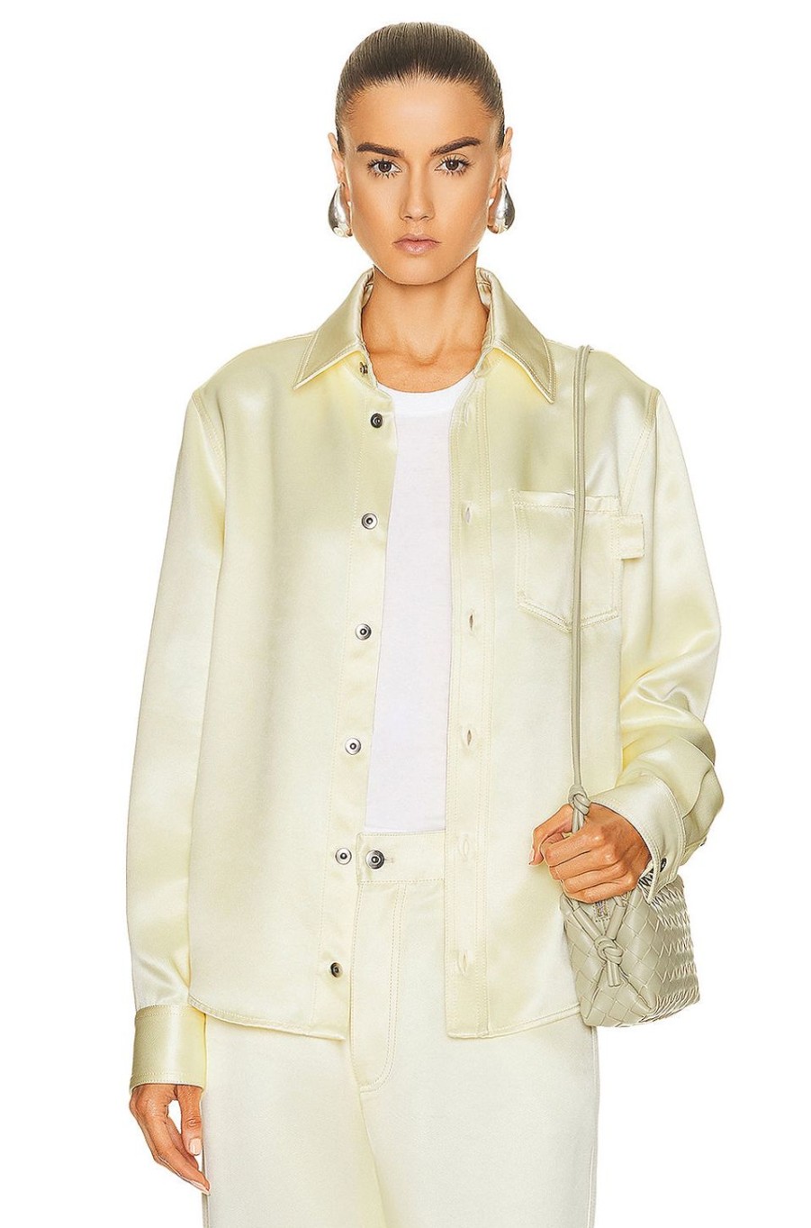 Women Bottega Veneta Tops | Silk Twill Long Sleeve Shirt Camomile