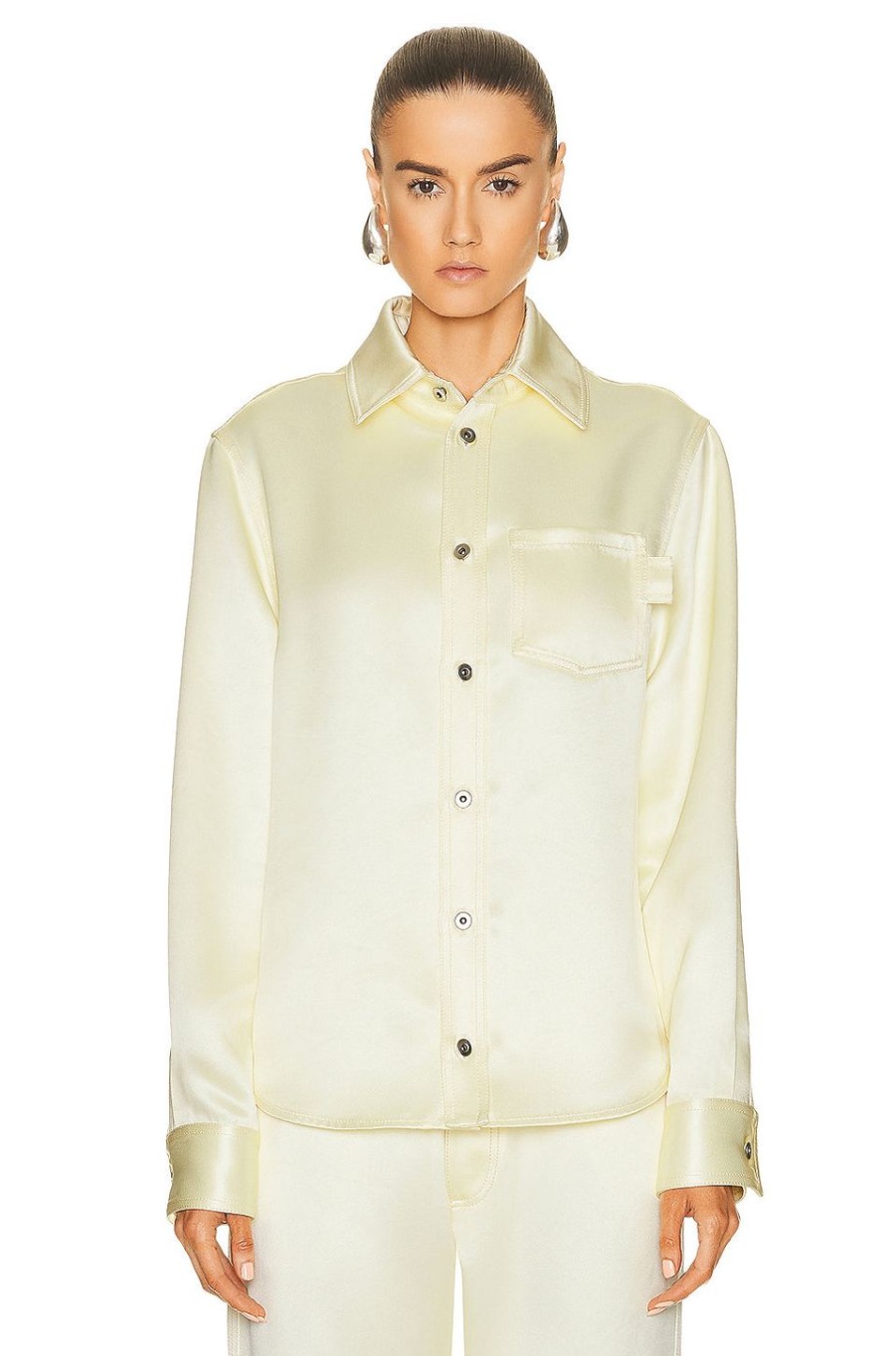 Women Bottega Veneta Tops | Silk Twill Long Sleeve Shirt Camomile