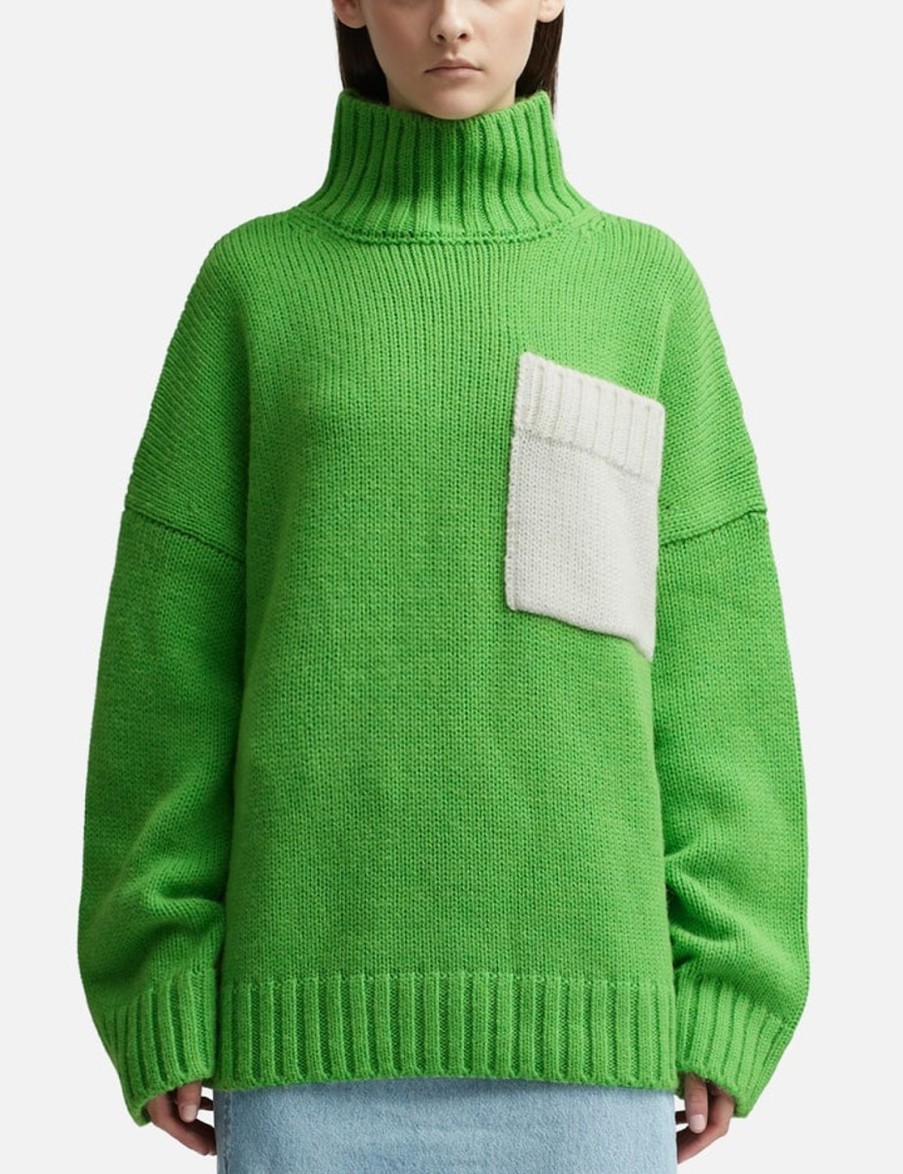 Women JW Anderson Sweaters & Knits | Patch Pocket Turtleneck Jumper Green