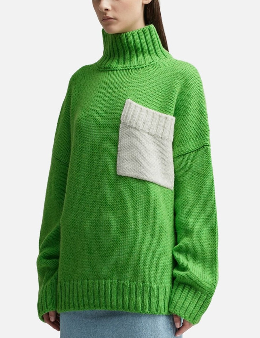 Women JW Anderson Sweaters & Knits | Patch Pocket Turtleneck Jumper Green