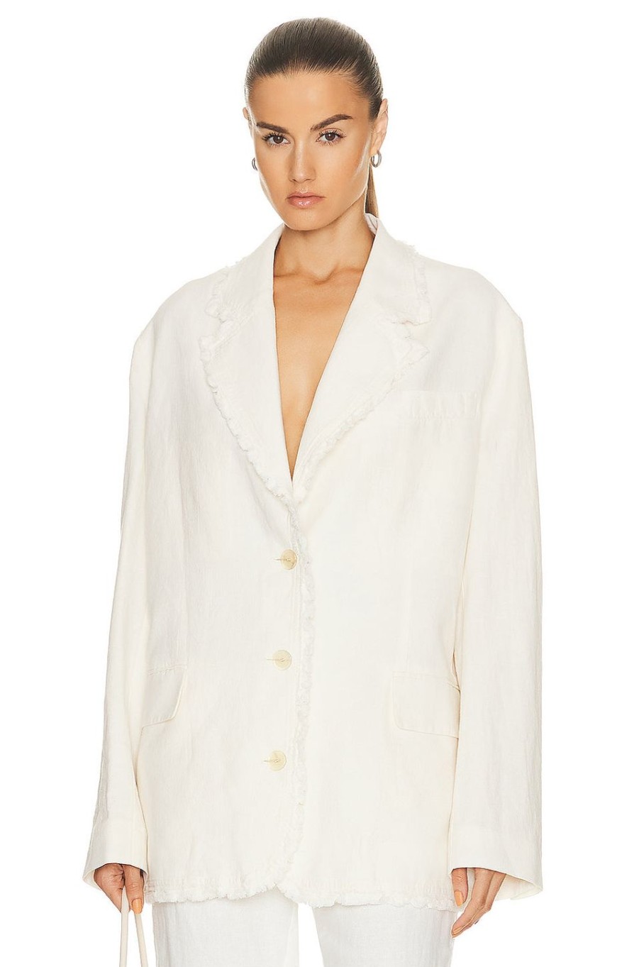 Women Acne Studios Jackets & Coats | Rugged Hem Blazer Warm White