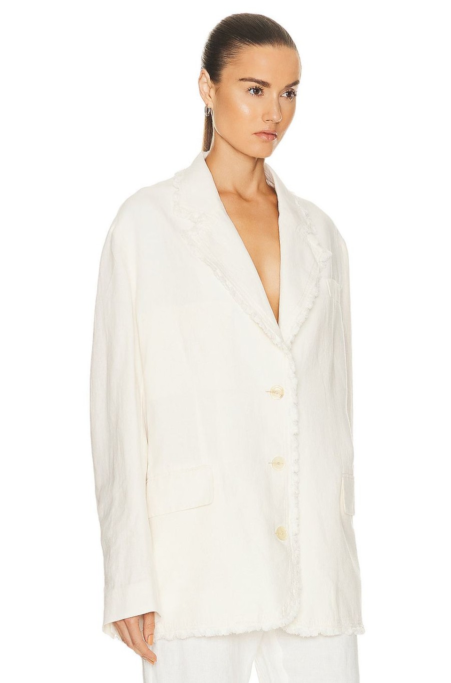 Women Acne Studios Jackets & Coats | Rugged Hem Blazer Warm White