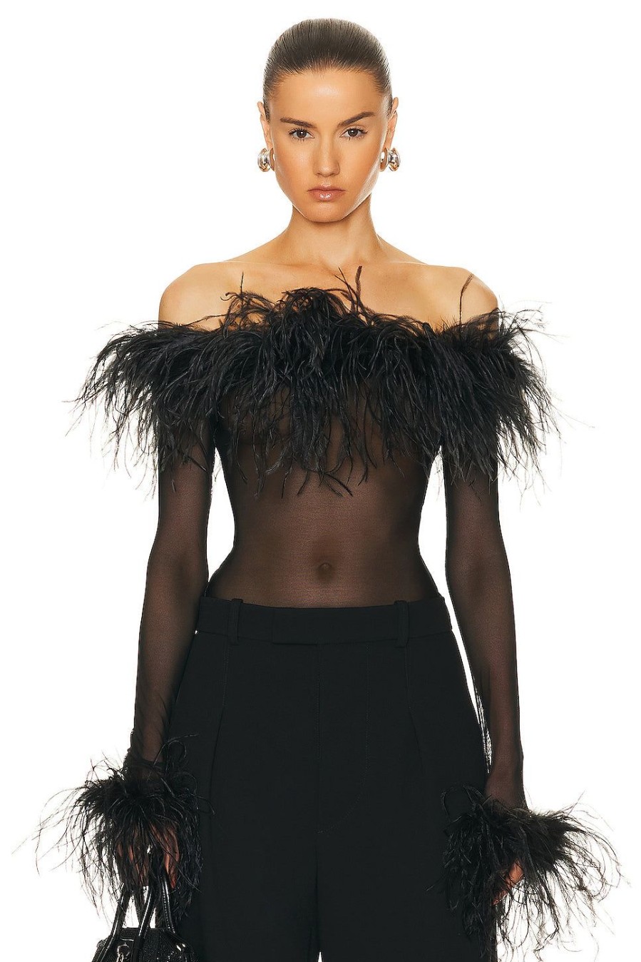 Women Oseree Tops | Plumage Bodysuit Black