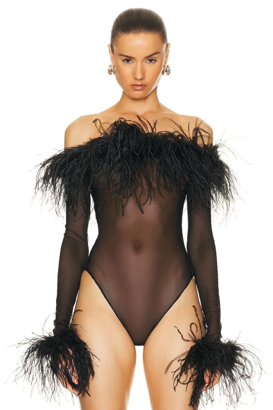 Women Oseree Tops | Plumage Bodysuit Black