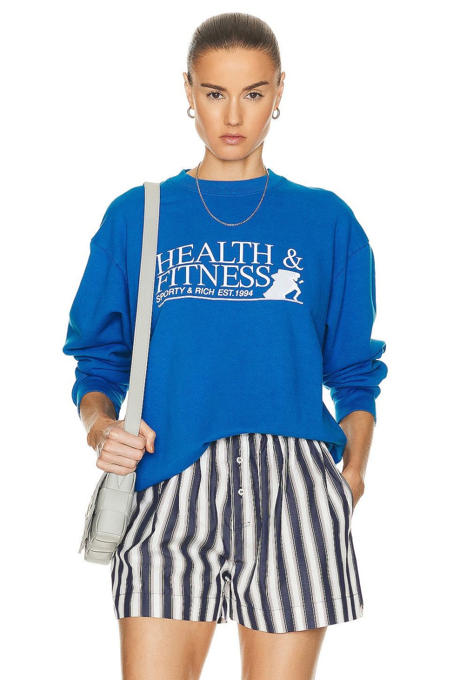 Women Sporty & Rich Sweaters & Knits | Fitness Motion Crewneck Sweatshirt Royal Blue & White