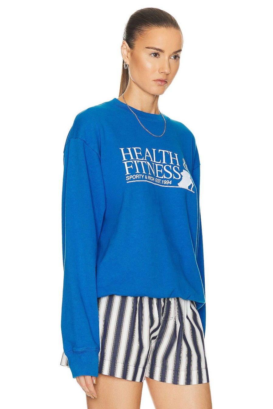 Women Sporty & Rich Sweaters & Knits | Fitness Motion Crewneck Sweatshirt Royal Blue & White